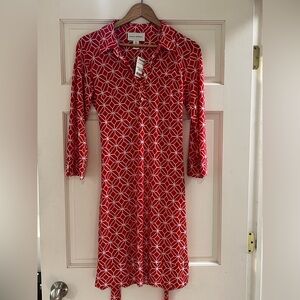 Coral Geometric Pattern Dress